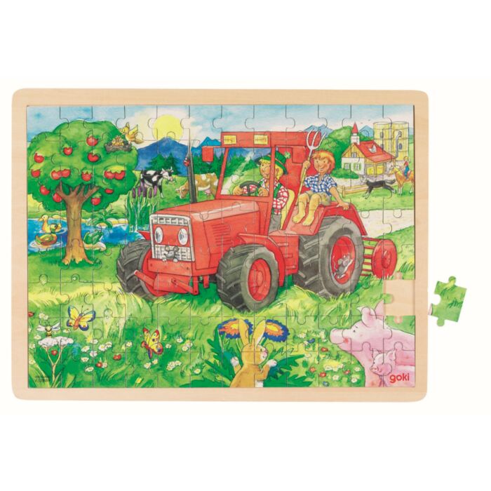 Goki Drevené Puzzle Traktor