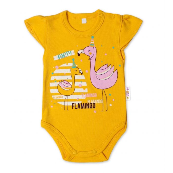 Baby Nellys Bavlnené Dojčenské Body Kr. Rukáv Flamingo Horčicové
