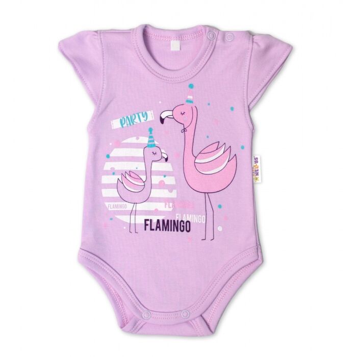Baby Nellys Bavlnené Dojčenské Body Kr. Rukáv Flamingo Lila