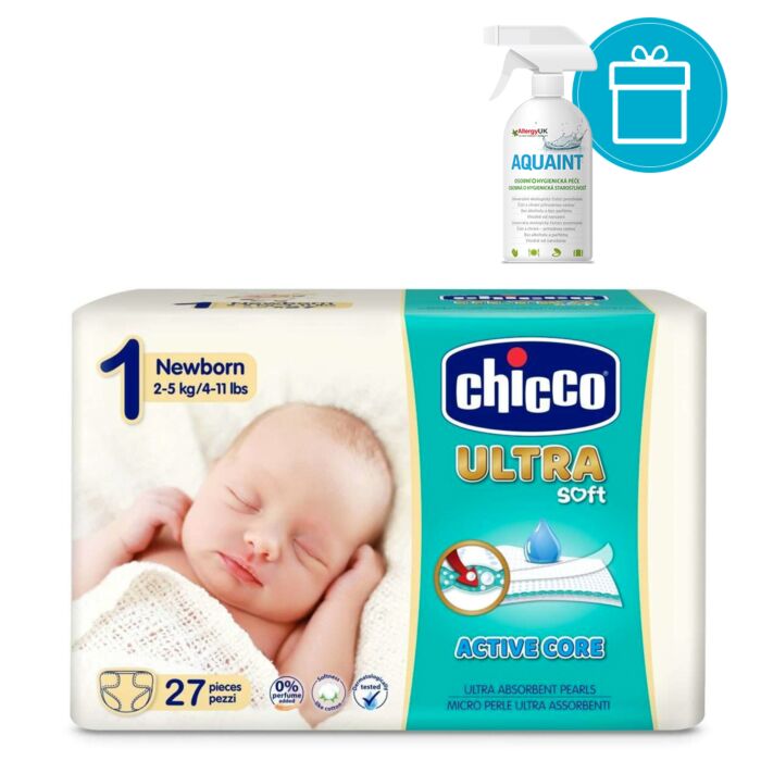 Chicco Plienky Jednorázové Ultra Newborn 2-5kg 27 ks* Zdarma AQUAINT 500 ml