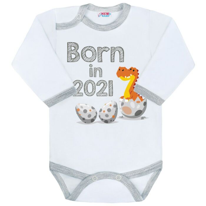 New Baby Body Dlhý Rukáv Born In 2021 Sivo-Biele