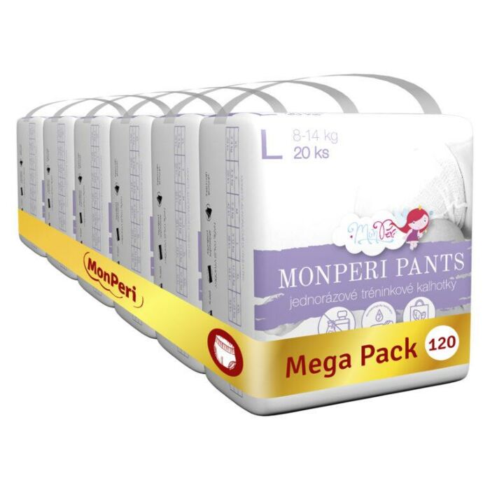 MONPERI Plienkové Nohavičky Pants L 8-14 Kg Mega Pack 