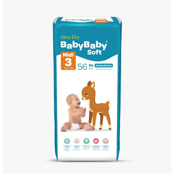 Baby Baby Soft Detské plienky Ultra Dry Midi 4-9kg 56ks