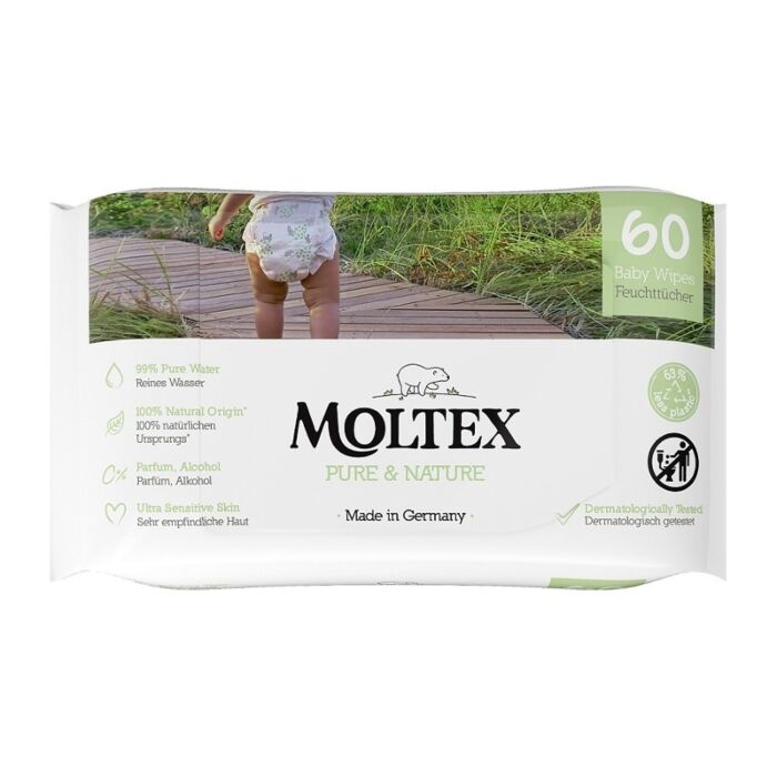 MOLTEX Pure & Nature Eko Vlhčené Obrúsky Na Báze Vody 60 Ks 