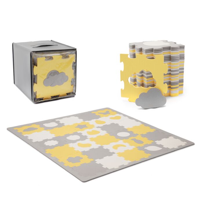 Kinderkraft  Podložka Penové Puzzle Luno Shapes 185 x 165 cm Žltá, 30ks, Premium