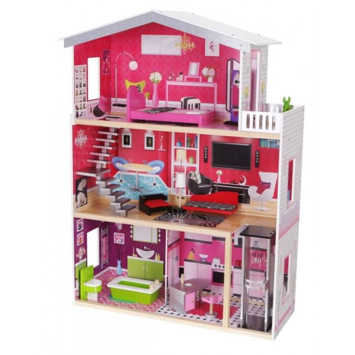 Eco Toys Drevený Domček Pre Bábiky S Výťahom Rezidencia Malibu