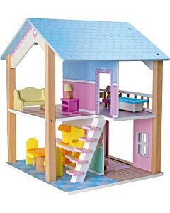 Drevený Domček Pre Bábiky Modrá Strecha 