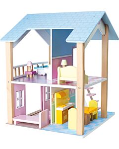 Drevený Domček Pre Bábiky Modrá Strecha 