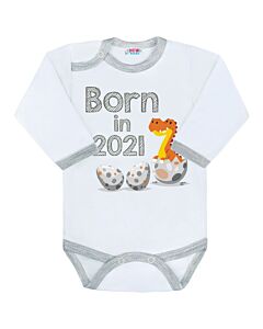  Body Dlhý Rukáv Born In 2021 Sivo-Biele