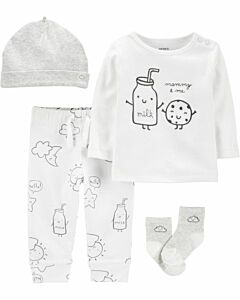  4-Dielny Set Tričko, Nohavice, Čiapka, Ponožky Milk Neutrál