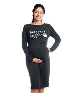  Tehotenská Nočná Košeľa But First Coffee Grafit