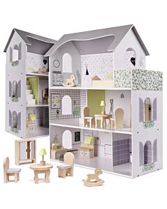  Veľký Drevený Domček Pre Bábiky- Sivý
